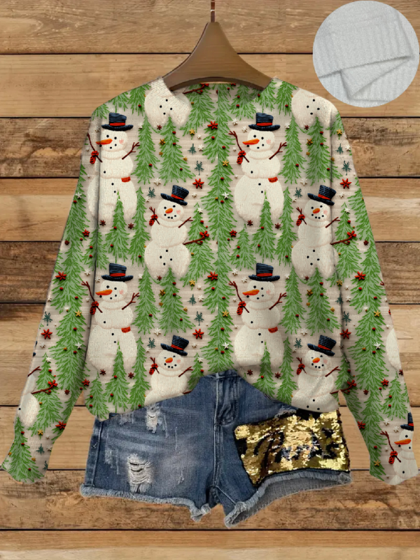 Women's Round Neck All-Over Patterned Sweater Y003